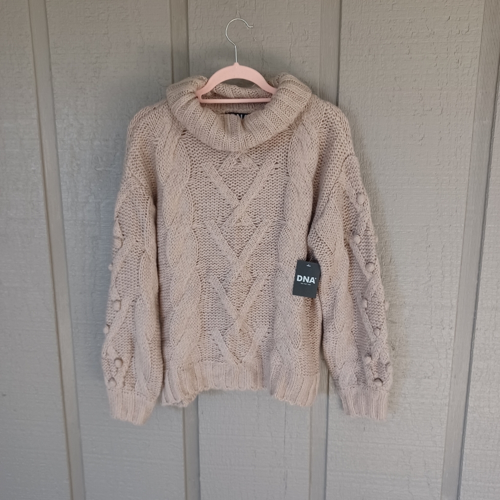 DNA Cable Knit Turtleneck Sweater SZ S Women Pullover Long Sleeve In Sand Twist